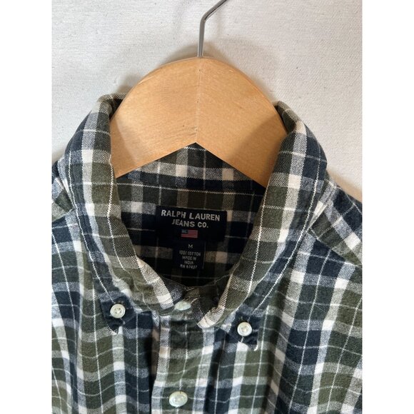 90s VTG Ralph Lauren Jeans Co Men Size M Plaid Flannel Shirt Button Down Collar - Picture 3 of 10